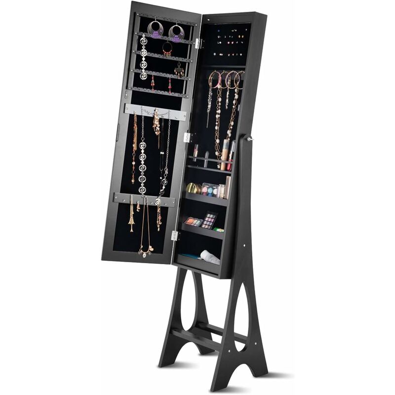 Armoire à Bijoux sur Pied avec Lumières led et Miroir,Rangement avec Miroir Plein Longueur sur le Miroir,Organisateur d'Armoire à Bijoux avec Miroir