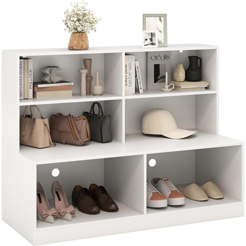 Goplus - Armoire à Chaussures 6 Compartiments, Banc Chaussures Entrée Kits Anti-basculement, Trous de Ventilation, Meuble Cube de Rangement pour