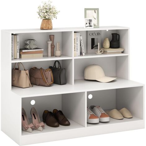 GOPLUS Armoire à Chaussures 6 Compartiments, Banc Chaussures Entrée Kits Anti-basculement, Trous de Ventilation, Meuble Cube de Rangement pour Salon, Couloir,120 x 50 x 90 cm