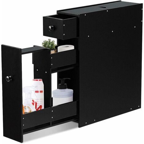 GOPLUS Armoire de Rangement au Sol, Multi-Couche d’Armoire de Finition dans la Salle de Bains, Casier Armoires de Type de Tiroir, Armoire Laterale, 16 x 48,5 x 58CM (Noir)