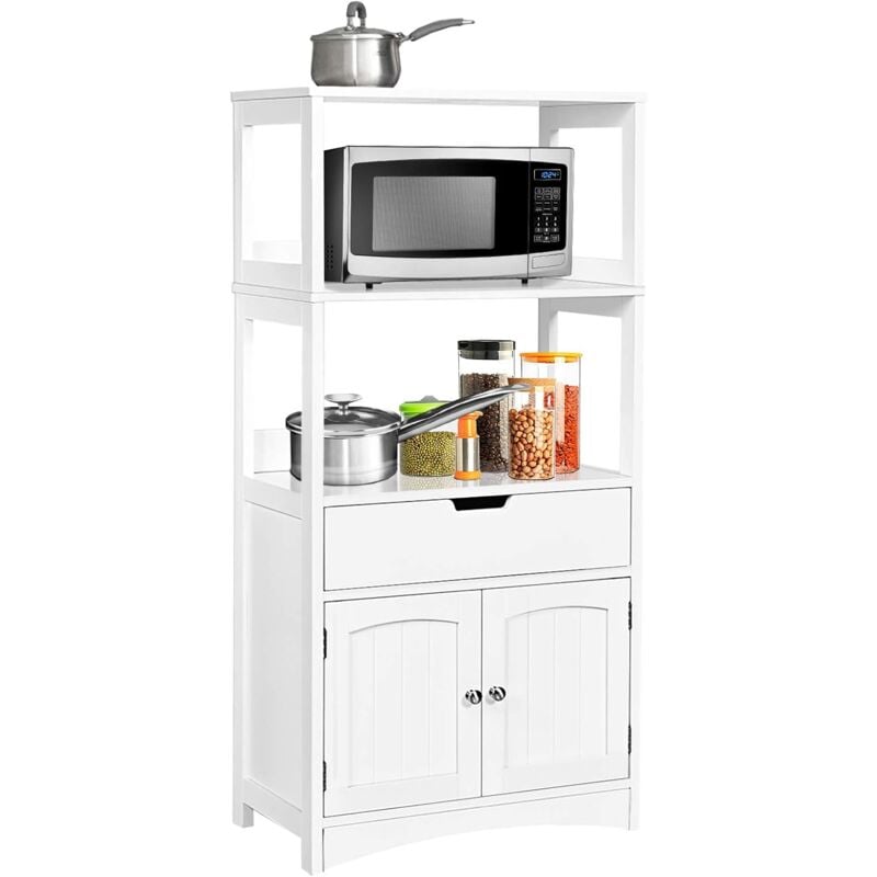 Goplus - Meuble de Salle de Bain avec Tiroir et 2 Etagère, Meuble de Rangement en Bois du Style Minimaliste Moderne, pour Cuisine, Salon, Salle de