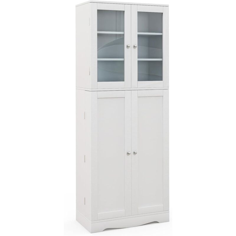 Armoire de Rangement Haute, Meuble de Rangement avec Placard à Portes, étagères de Porte, Dispositif Anti-basculement, Blanc - Goplus