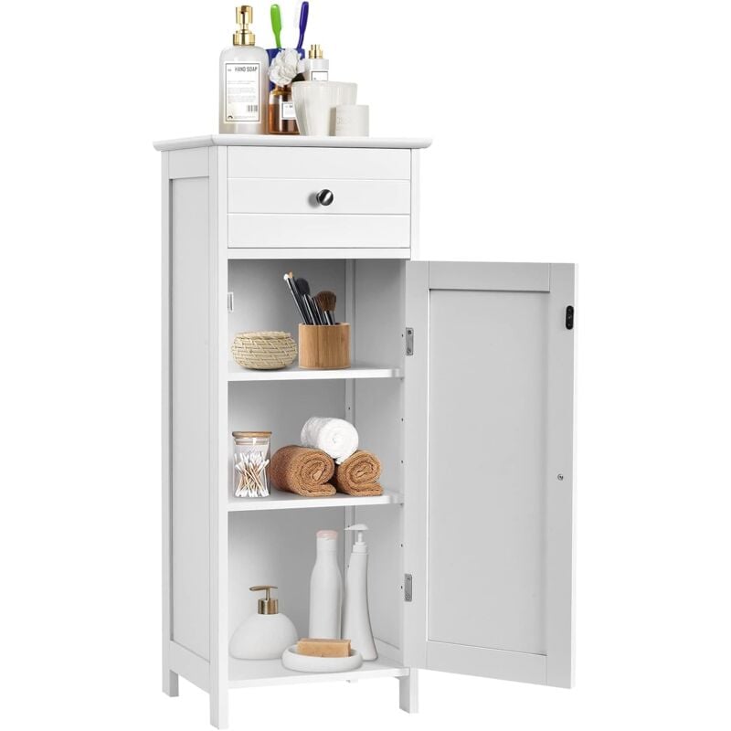 Armoire de Rangement pour Salle de Bain,Meuble de Toilette sur Pied en mdf avec Tiroir et 2 Etagere Reglable a Hauteurs,pour Salon Cuisine et