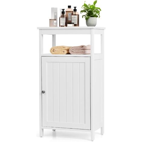 GOPLUS Armoire de Rangement Salle de Bain, Etagere avec Compartiment Ouvert et Casier, 2 Etageres Internes a Hauteur Reglable, Armoire Surelevee 45x30x84cm (Blanc)