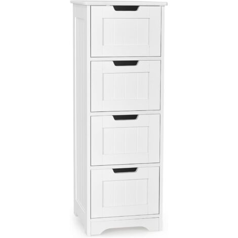 GOPLUS Armoire de Salle de Bain avec 4 Tiroirs 30x30x82CM-Armoire de Rangement sur Pieds de Style Nordique Blanc