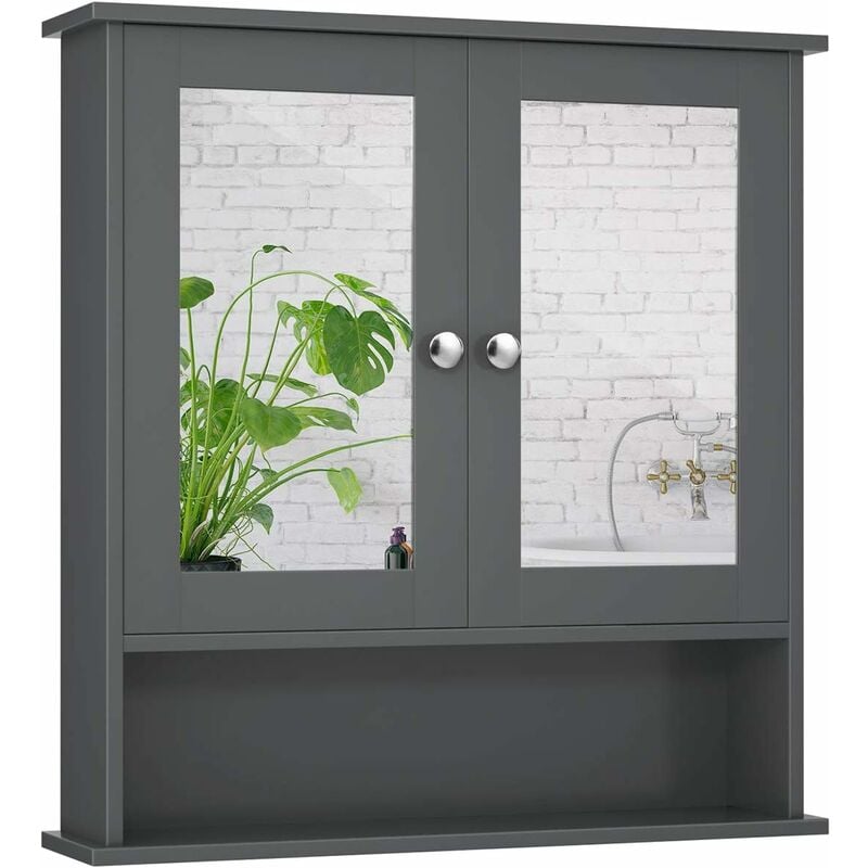 Goplus - Armoire de Salle de Bain Murale avec Miroir, 56 x 13 x 58 cm, Armoire de Toilettes Suspendue, avec Etagere Reglable, 2 Portes et 3 Etageres