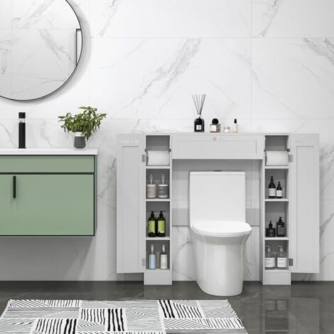 Goplus – Armoire murale de salle de bain 89 x 19,5 x 99 cm – 4 casiers – MDF blanc résistant à l'eau – Cloisons mobiles ajustables
