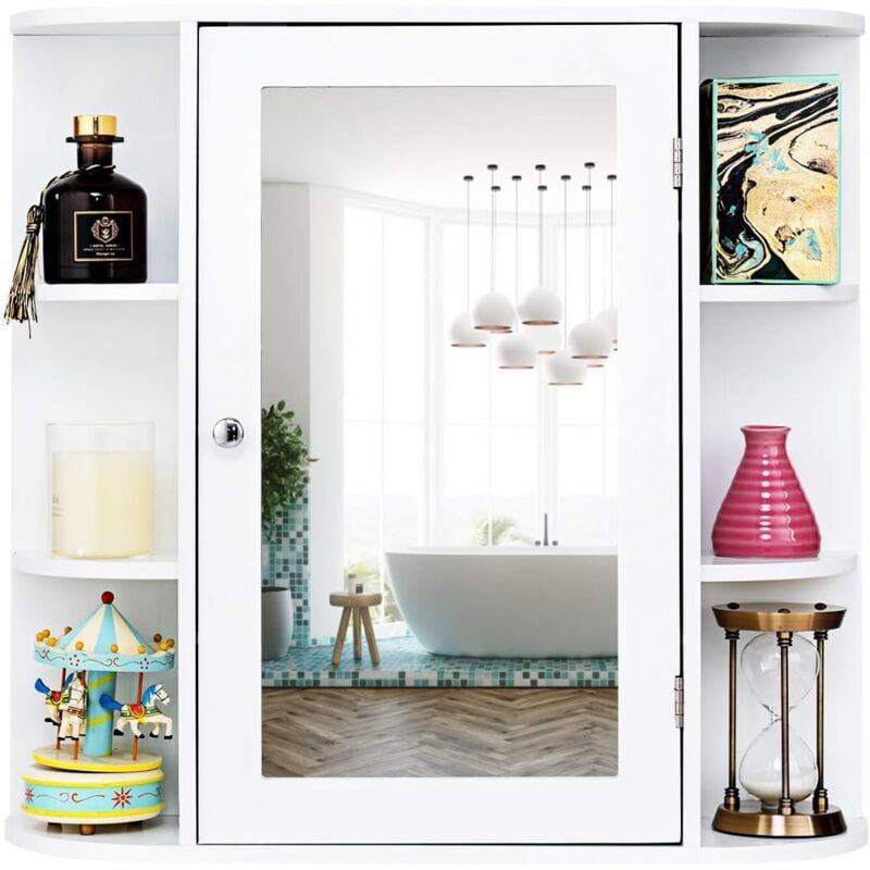 Armoire Murale pour Salle de Bain avec Grande Espace de Stockage, Porte avec Miroir, Materiaux Ecologiques, Plusieurs Tablettes de Differentes