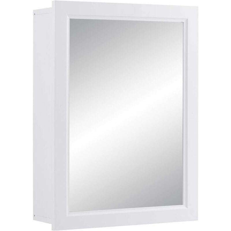 Armoire Murale Salle de Bain, Placard de Rangement Toilettes,Armoire a Pharmacie avec Miroir, a 1 Niveaux Etagere Reglable,50 x 15 x 66CM (Blanc)