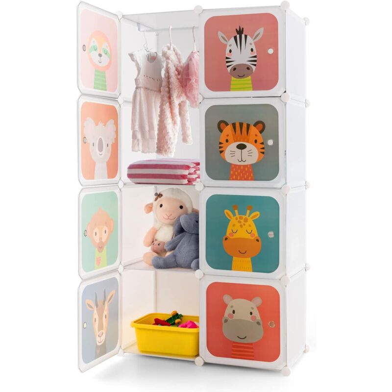 Goplus - Armoire Penderie à 8 Cubes 35x35CM,Modulable en Plastique,Bricolées et Empilables avec Portes,Charge 10KG pour Chambre/Salon