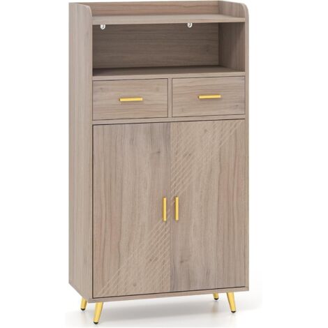 Goplus – Armoire salle de bain avec miroir HD antibuée – Lumière LED réglable – Double porte et étagères modulables – Bois d'ingénierie gris 60x30x113 cm