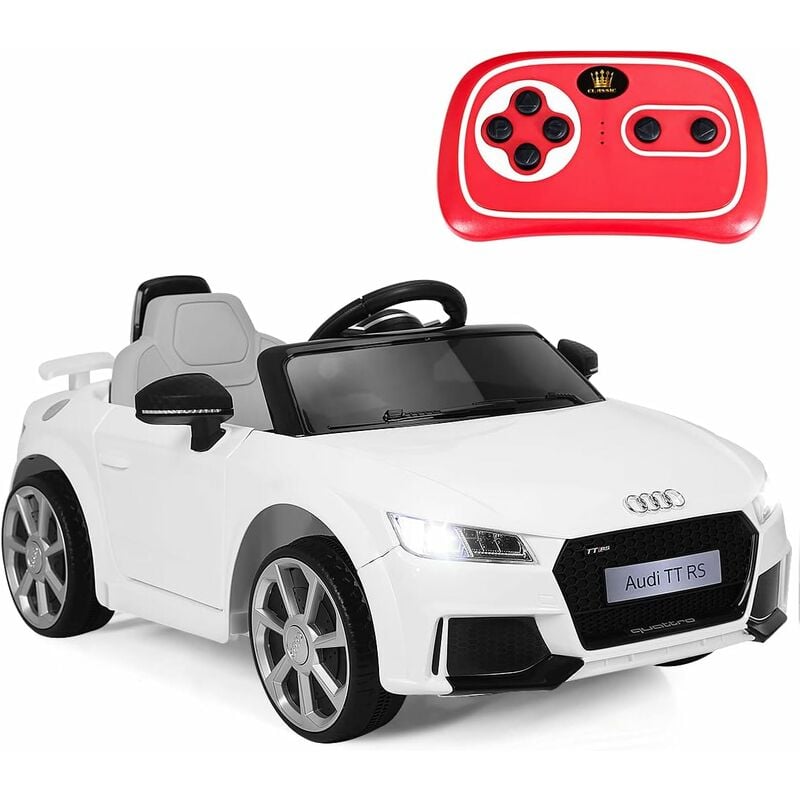 Audi tt rs Voiture Electrique Enfants, Voiture pour Enfants Klaxon, Musique, Phare LED,Pousser pour Enfants,Double Porte Télécommande 2.4G (Blanc)