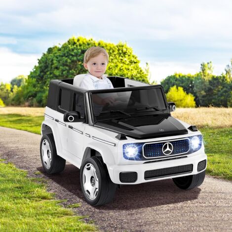 GOPLUS Auto Elettrica 12V per Bambini, Con Licenza Mercedes-Benz, con Telecomando, Effetti Sonori e Luci LED, Clacson, 2 Modalità di Guida, Porte Bloccabili, Batteria Rimovibile, Carico 30KG (Bianco)
