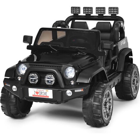 GOPLUS Auto Elettrica per Bambini a 2 Posti, Camion Elettrico 12 V con Telecomando a 2,4 GHz, Luci a LED, Musica, Sistema Sospensioni, Velocità Regolabili, Partenza Lenta (Nero)