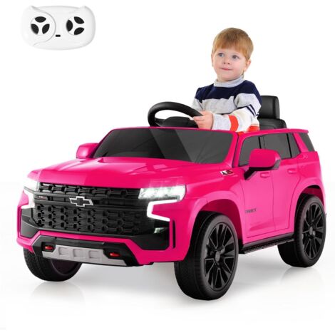 GOPLUS Auto Elettrica per Bambini con Avvio Morbido, Veicolo Elettrico Alimentato a Batteria 12 V Chevrolet Tahoe con Luci, SUV con Telecomando 2,4 G, Regalo per Bambini di 3-6 Anni (Rosa)