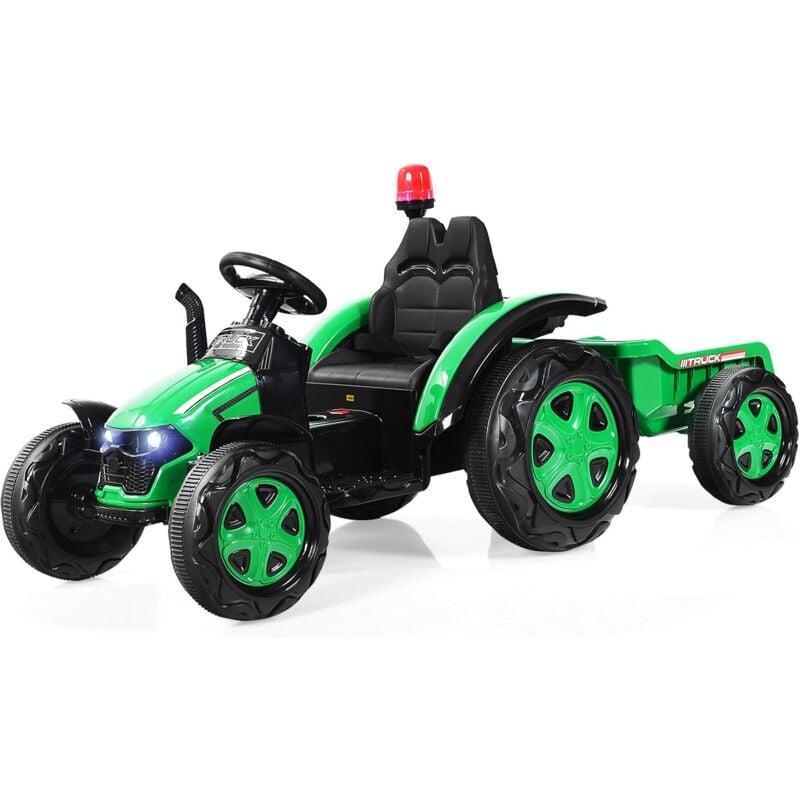 Tracteur Electrique avec Remorque, Voiture Vehicule Electrique pour Enfants 12V 7Ah avec Telecommande 2,4G,Convient aux Enfants de 3 a 8 Ans avec