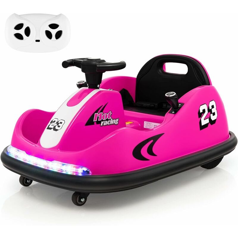 Auto-Tamponneuse électrique GO-Kart Karting 12V avec 2 Contrôle, Auto Tournante Enfant 1,5-6 Ans avec Télécommande Bandes Lumineuses et Ceinture de