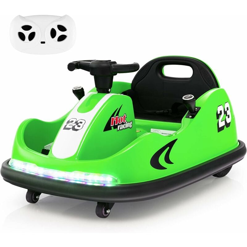 Goplus - Auto-Tamponneuse électrique GO-Kart Karting 12V avec 2 Contrôle, Auto Tournante Enfant 1,5- 6 Ans avec Télécommande Bandes Lumineuses et