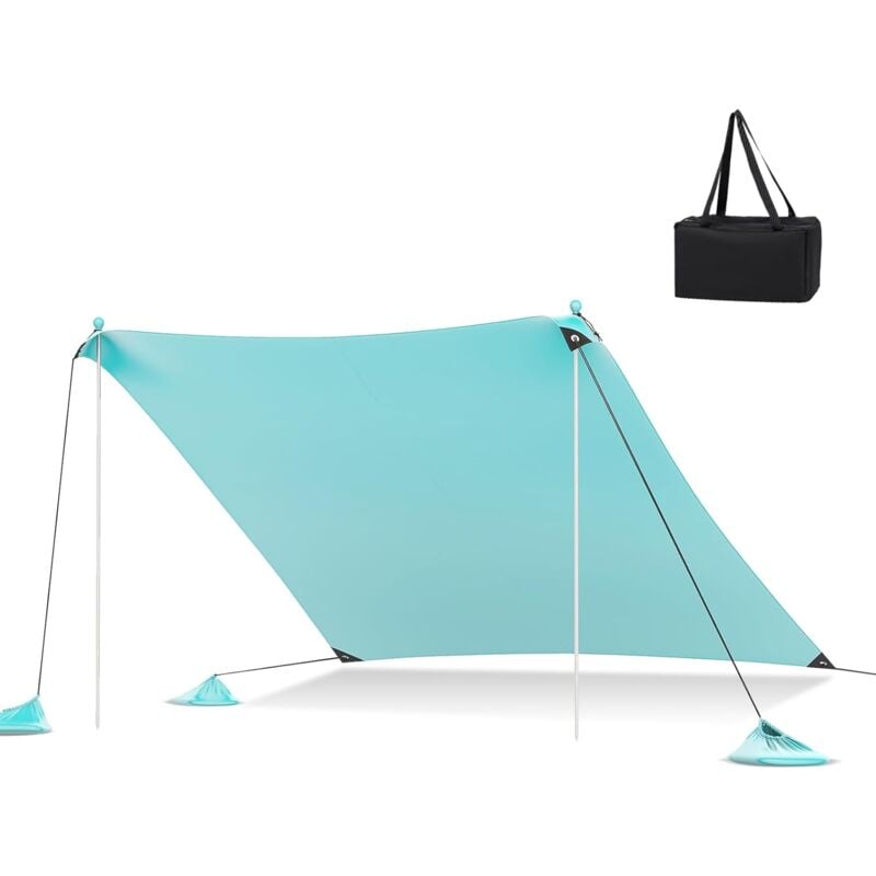 Auvent de Plage de 2x2M, Tente de Plage, Sacs de Sable, 2 Poteaux en Alu, Piquets de Sol, Sac de Transport, UPF50+, Vert - Goplus