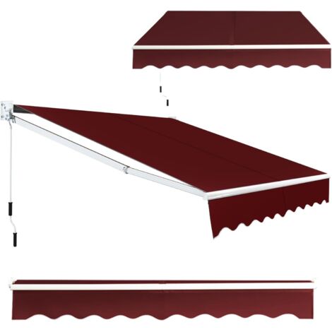 GOPLUS Auvent Rétractable avec Manivelle Auvent Manuel avec Revêtement PA et Cadre en Aluminium Durable pour Pare-Soleil, Auvent Anti-Soleil Idéal pour Store,Balcon,Jardin (Rouge,245x200CM)