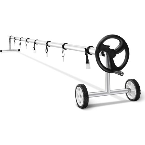 GOPLUS Avvolgitore per Piscina 165cm-700cm, Avvolgitore in Alluminio e Acciaio Inox con Comoda Impugnatura, Ruote e 8 Cinghie, Sistema di Avvolgimento Resistente alle Intemperie per Piscine