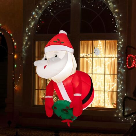GOPLUS Babbo Natale Appeso da Finestra 100 cm, con 2 Luci LED e 3 Ventose, Soffiatore Include, Decorazione Natalizia Gonfiabile