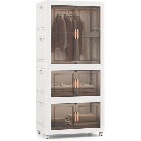 GOPLUS Bacs de Rangement Empilables avec Couvercle,Mobile de 421 L avec 10 Cintres et 4 Roulettes-Fermetures Magnétiques