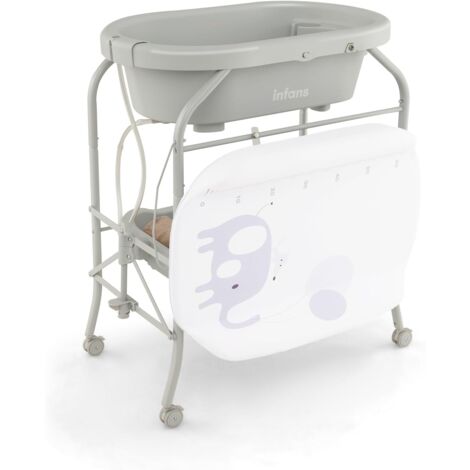 Goplus – Baignoire bébé pliable – Table à langer avec rangement à roulettes – Dimensions 86 x 50 x 100 cm – Couleur gris clair – Pour 0-12 mois