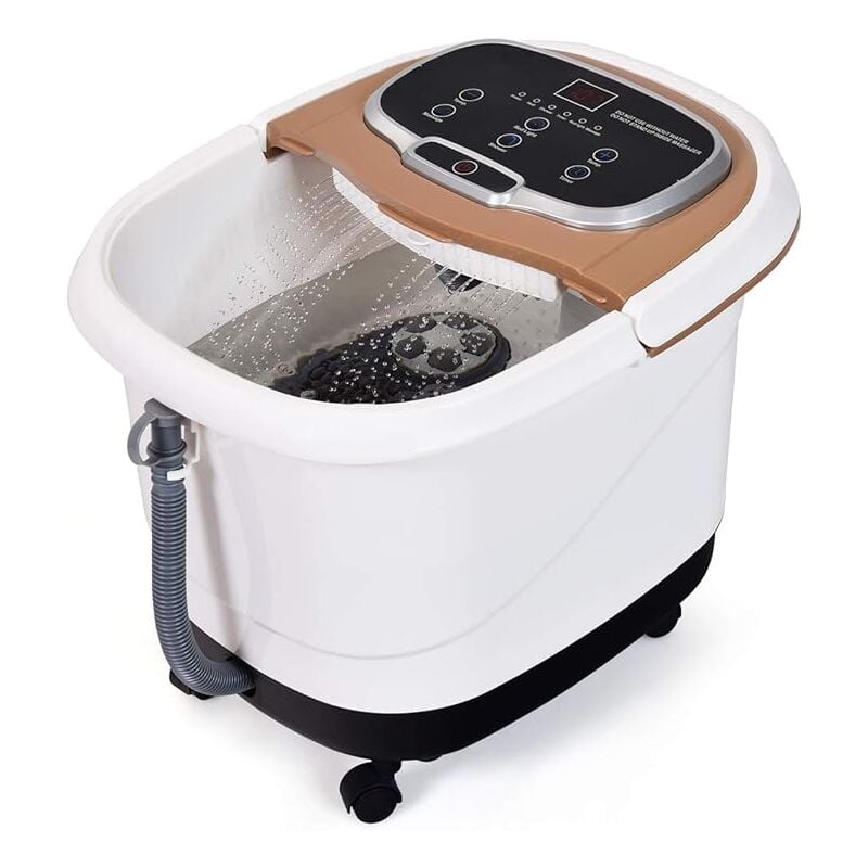 Goplus - Bain de Pieds Hydromasseur Électrique sur roulettes, Fonction Massage&Douche Réglable, 10-60min/35-48°C/220-240V/15L, Brun