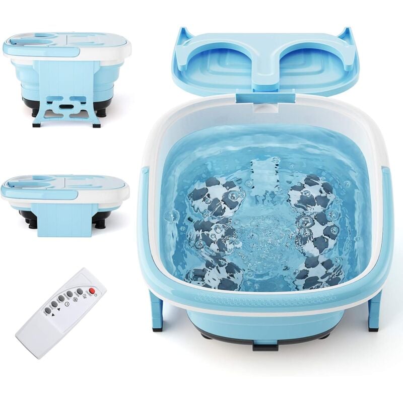 Bain de Pieds Relaxant Pliable avec Vibration des Bulles et Lumiere Rouge, Temperature et Temps Ajustable, Masseur de Bain de Pieds avec Rouleaux de