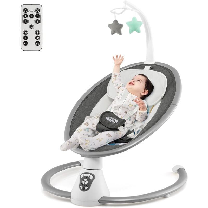 Goplus - Balancelle Bébé électrique Transat avec 5 Amplitudes de Balancement, Minuteur Intelligent,Musique&Jouets (0-6 Mois, Gris)