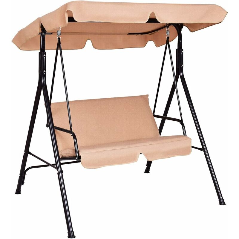 Goplus - Balancelle de Jardin 2 Places 140X110X153CM-avec Auvent Réglable-Swing de Jardin Tissu en Polyester-Cadre en Acier-Beige