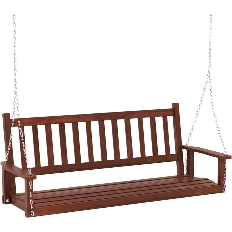 Balancelle Jardin 3 Places Charge 360KG-Chaise Hamac Suspnedue 168x65x63CM avec Chaînes de Suspension Ajustables Marron - Goplus