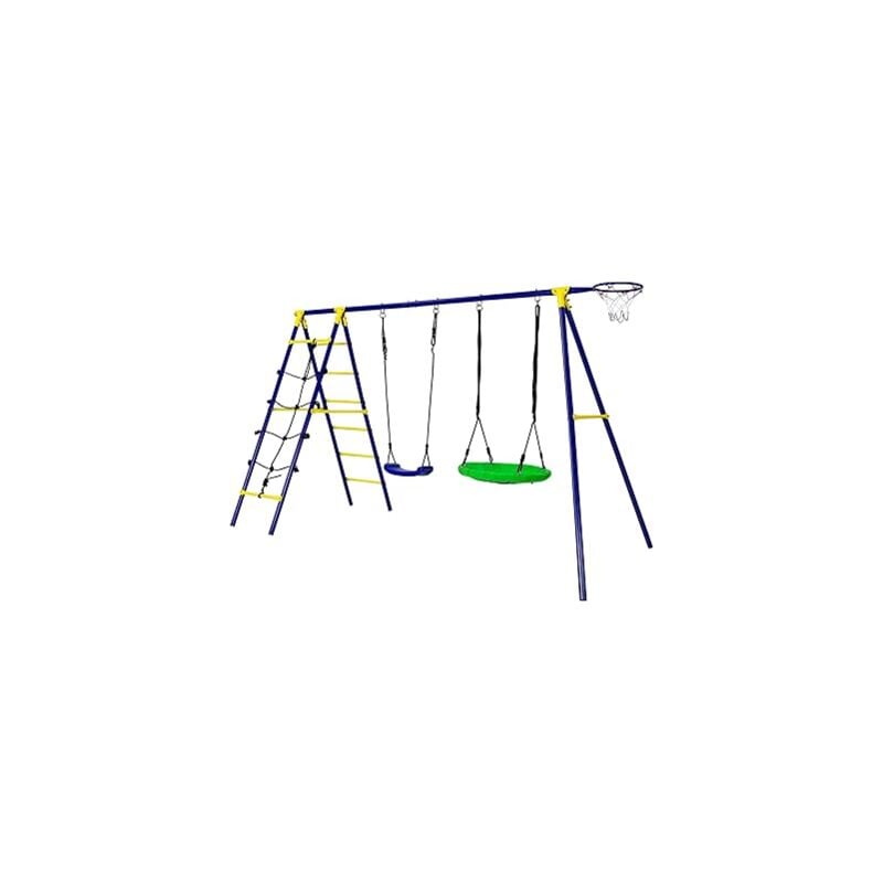 Goplus - Balançoire 3-en-1à Cadre en a Charge 200kg-Balançoire 3 Agrès-1 en Forme de U+1 Face-à-Face+2 Anneaux de Gymnastique