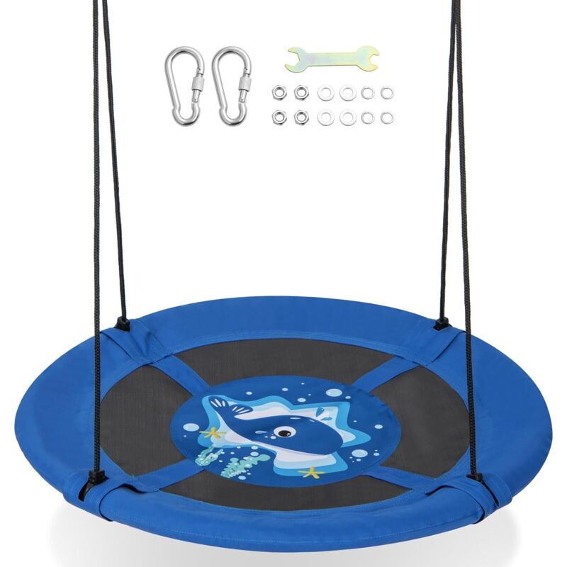 Goplus - Balançoire Nid d'Oiseau Rond Ø102CM-Hauteur Réglable 140-180CM-Charge Maximale 150KG-pour Enfant 3-15 Ans-Dauphin