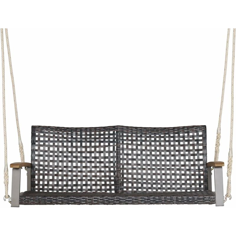 GOPLUS Balancoire de Jardin en Rotin pour 2 Personnes,Chaise de Balancoire avec Accoudoirs en Bois Massif & Dossier Incurve sans Cadre ,Charge Max