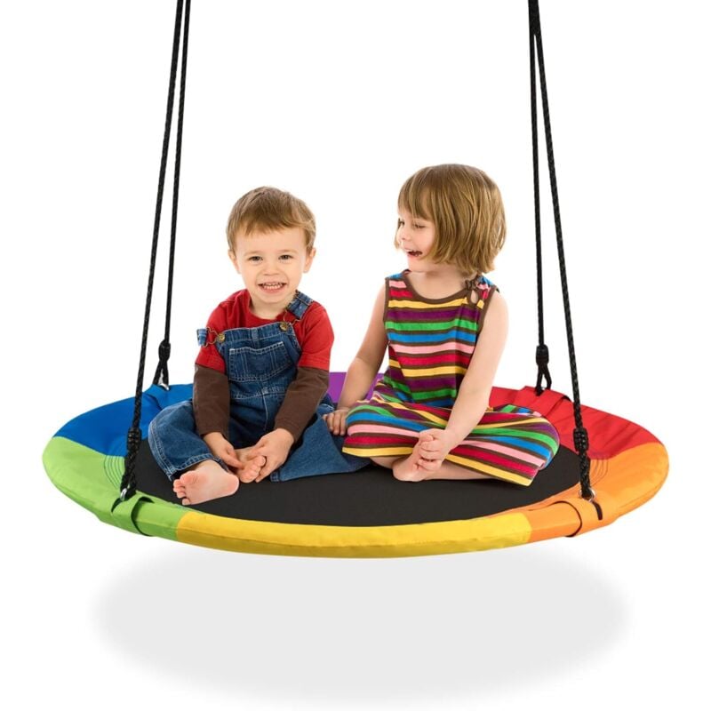 Balancoire Nid d'Oiseau Rond 100 cm a Suspendre, Grande Balancoire Ronde avec Hauteur Reglable de 100 a 160 cm pour Enfants Adulte Jardin, Charge Max