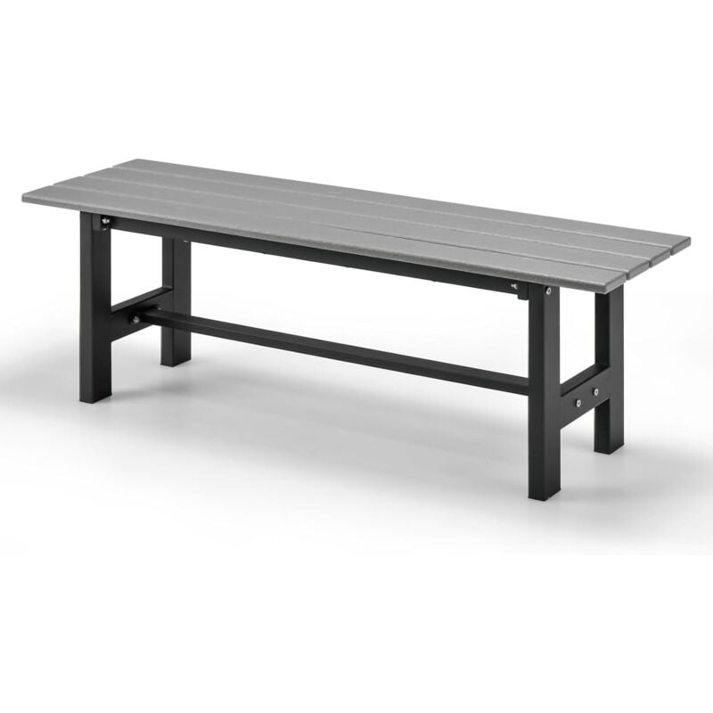 Banc de Jardin 2 Personnes Charge 300KG,avec Siège à Lattes en HDPE,Cadre en Métal, 120x36x40,5CM,Gris - Goplus