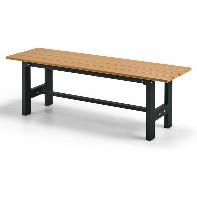 GOPLUS Banc de Jardin 2 Personnes Charge 300KG,avec Siège à Lattes en HDPE,Cadre en Métal, 120x36x40,5CM,Marron