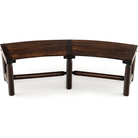 GOPLUS Banc de Jardin 2 Personnes Incurvé Charge 320KG 139x36x41CM-en Bois d’Épicéa Carbonisé-Sièges à Lattes Spacieux Marron