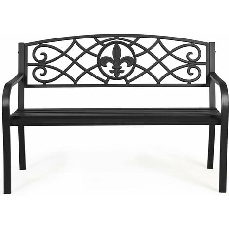 GOPLUS Banc de Jardin, Banquette de Jardin pour 2-3 Personnes en Fer Antirouille avec Accoudoirs, Meuble de Jardin, Charge Max 225 KG,pour Jardin, Parc, Terrasse, Balcon (Motif Muguet)
