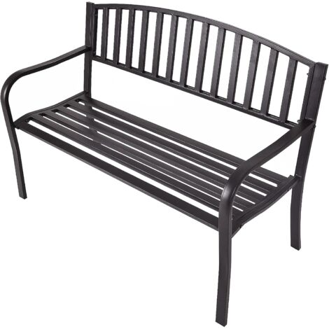 Goplus – Banc de jardin en acier noir – Siège ergonomique 2 places – Dimensions 127x60x87cm – Capacité 240kg – Installation facile