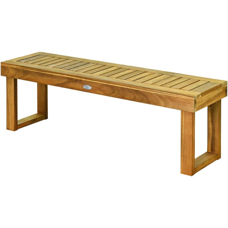Banc de Jardin en Bois d'Acacia, 132x34x43,5 cm, Assise Respirante avec Lattes et Grands Pieds, Pieds avec Barre - Goplus