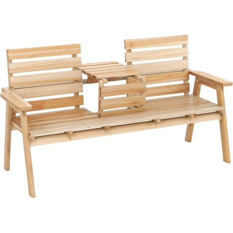 GOPLUS Banc de Jardin pour 2-3 Personnes, Banc en Bois à Lattes pour Terrasse avec Accoudoirs & Dossier, Table Centrale Coulissante, Chaise Extérieur pour Porche, Cour, Parc, Charge 320KG (Naturel)
