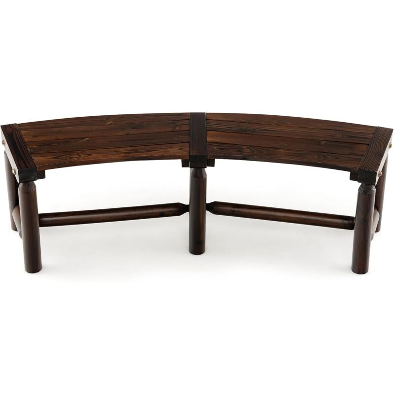 Banc de Jardin 2 Personnes Incurvé Charge 320KG 139x36x41CM-en Bois d'Épicéa Carbonisé-Sièges à Lattes Spacieux Marron - Goplus
