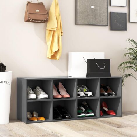 GOPLUS Banc de Rangement à Chaussures 8 Cases, Banc d'Entrée à 3 Niveaux, Meuble de Rangement Multifonctionnel, Organisateur de Chaussures pour Salon, Chambre, Charge 230KG, 102x30x41cm (Gris)
