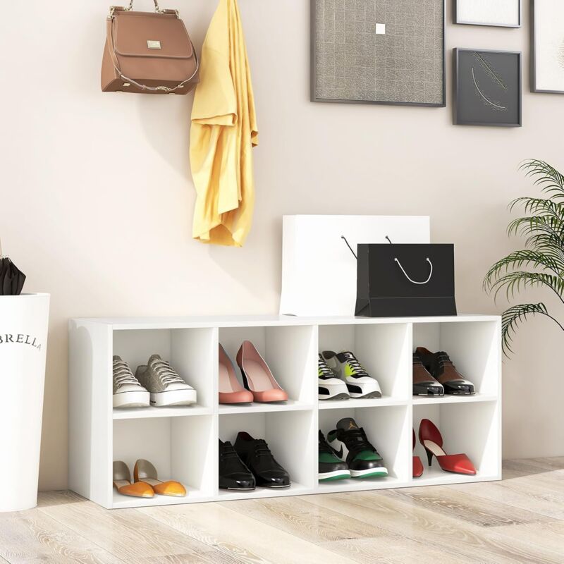 Banc de Rangement à Chaussures 8 Cases, Banc d'Entrée à 3 Niveaux, Meuble de Rangement Multifonctionnel, Organisateur de Chaussures pour Salon,