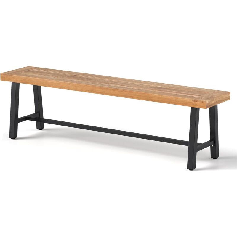 Banc de Terrasse de 160CM en Bois d'Acacia pour 3 Personnes-apacité 360KG-Siège d'Extérieur Sans Dossier(1 Pcs) - Goplus