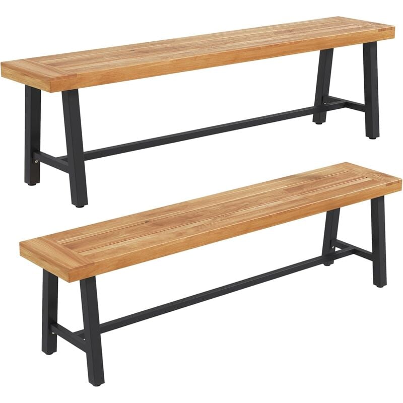 Banc de Terrasse de 160CM en Bois d'Acacia pour 3 Personnes-apacité 360KG-Siège d'Extérieur Sans Dossier(2 Pcs) - Goplus