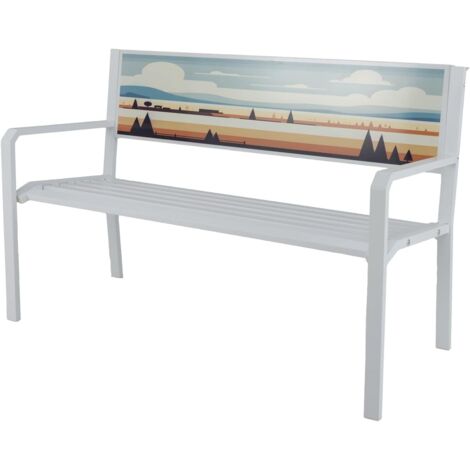 GOPLUS Banc Extérieur en Métal, Banc à Lattes 2 Places avec Dossier Décoratif et Accoudoirs Confortables, Structure en Métal, Meuble Élégant Résistant pour Terrasse, Porche, Jardin